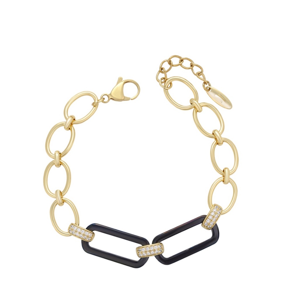 Last 1 🔥 Paperclip Chain Bracelet 14k Gold Plated w/ Cubic Zirconia - Picture 7 of 10